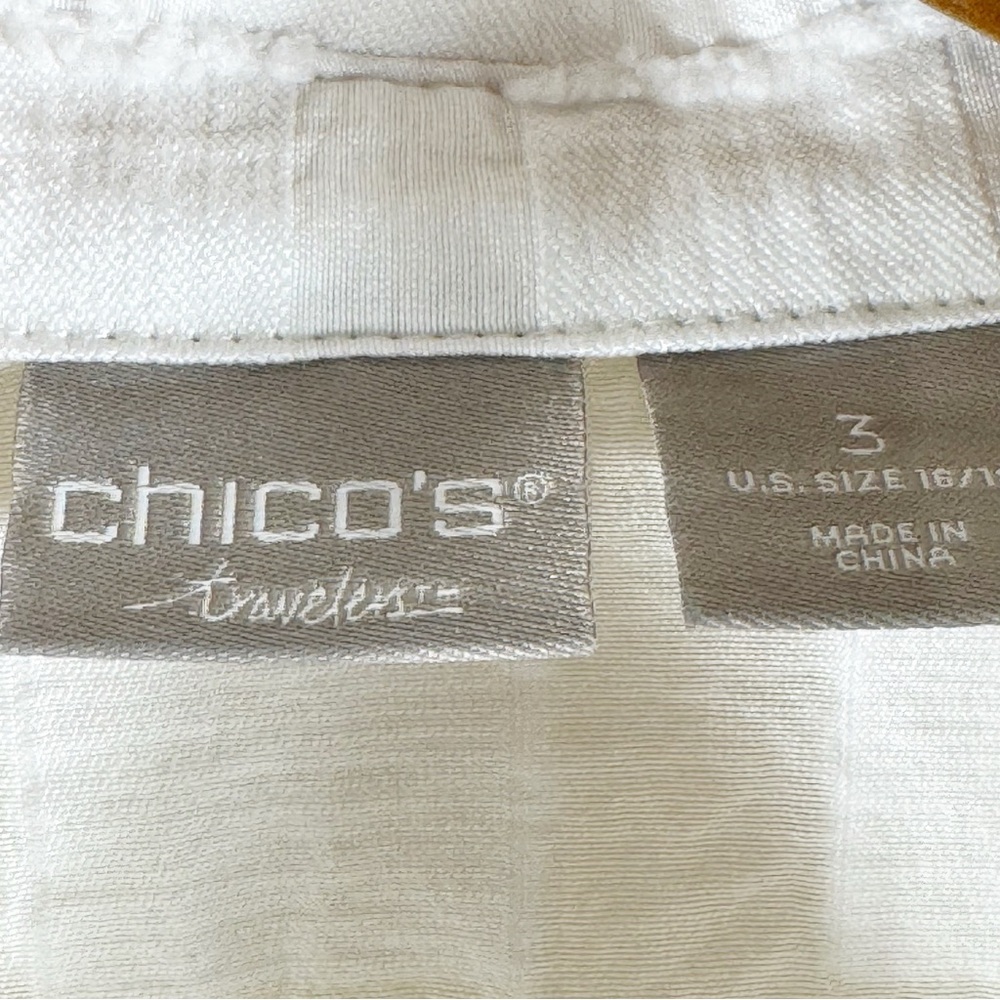 Chico’s Traveler’s Sheer Textured Geometric Button Up Shirt XL (Chico’s 3) White - Picture 6 of 8